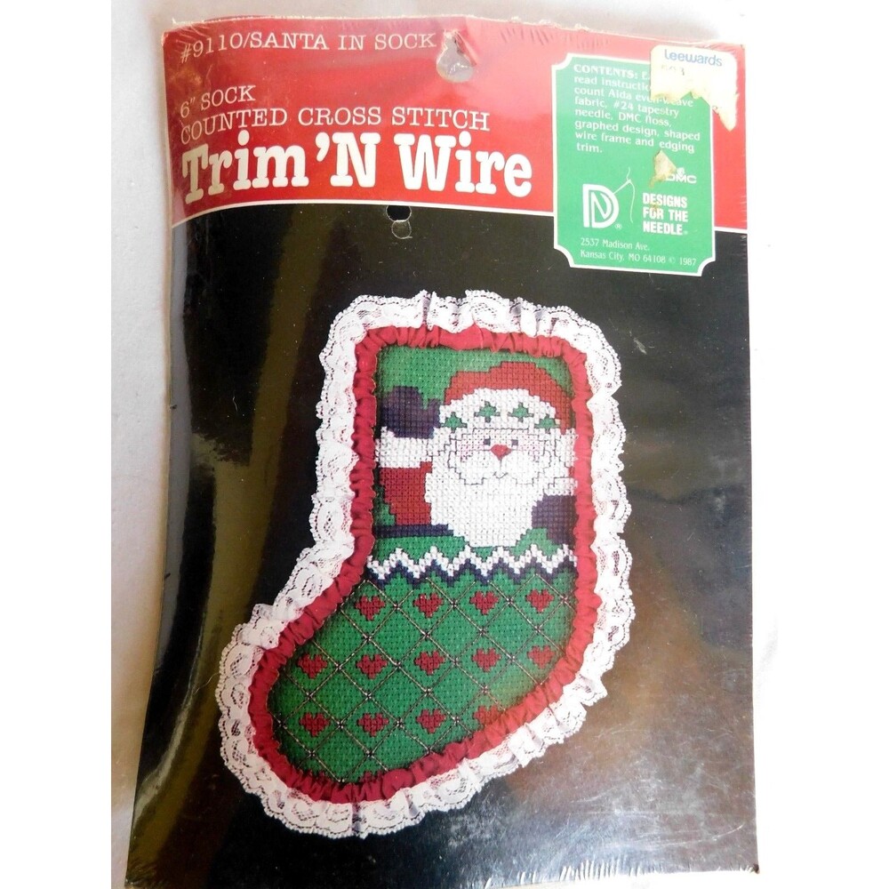Designs for the Needle 9110 Santa in Sock Counted Cross Stitch Kit 1987